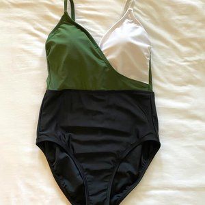 Kono Sol One Piece Swimsuit Wrap-Front Color block Built in Bra Full Coverage